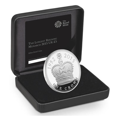 2015 Silver Proof £5 Coin - The Longest Reigning Monarch - Click Image to Close